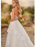 Strapless Beaded Ivory Lace Tulle Wedding Dress With Detachable Train